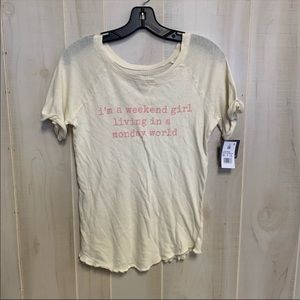 Grayson Threads Size X-Small Beige Lettuce Edge Roll Sleeve Beige Graphic Shirt